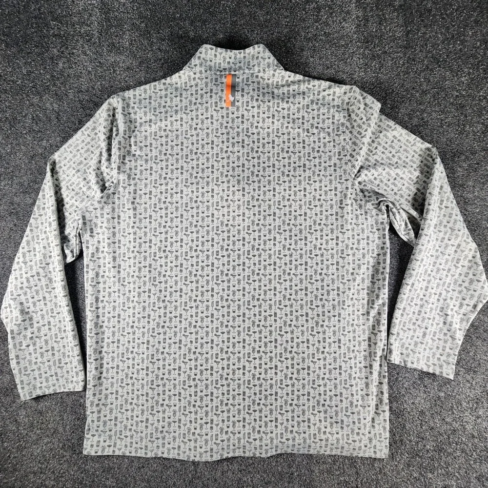 Birdie Bound Mens Large Quarter Zip Pullover Gray Orange Cocktail Print Golf L